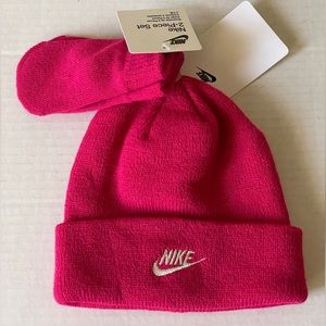 Nike Hat and Mittens Todder Girls Size 12/24 Mo. Rush Pink Child 2 Piece Set NWT
